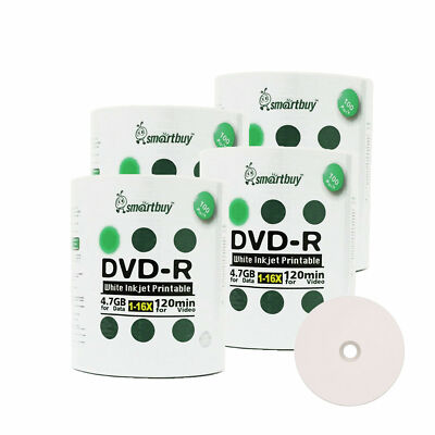 400 Smartbuy 16X DVD-R 4.7GB White Inkjet Printable Blank Recording Disc