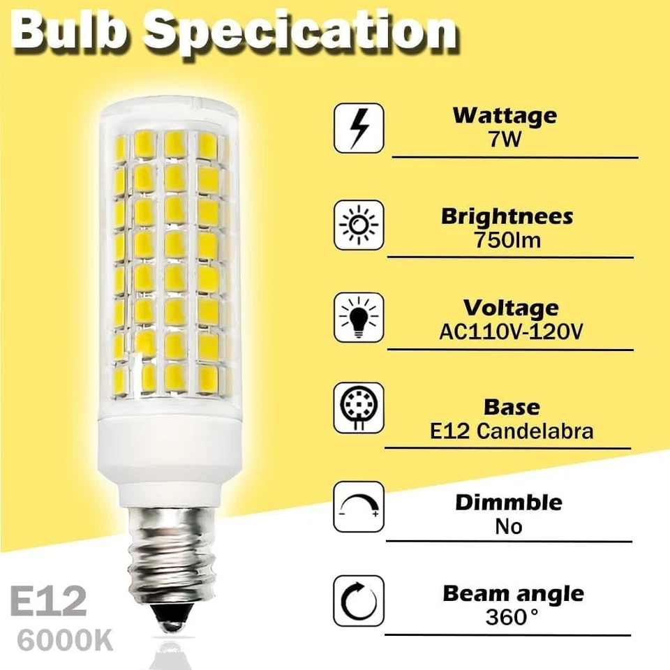 E12 Led Candelabra Light Bulbs 75W Replacement, T3/T4 Led Bulbs White 6000K 750 - Image 4 of 4