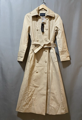 NWT Rachel Zoe Women Hooded Collared Belt Double Breasted Trench Coat SZ S Khaki