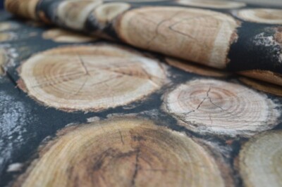 Holz Dekostoff rundes Holz Holzstoff Stoff mit Rundholz Stoff mit Holz Design BW