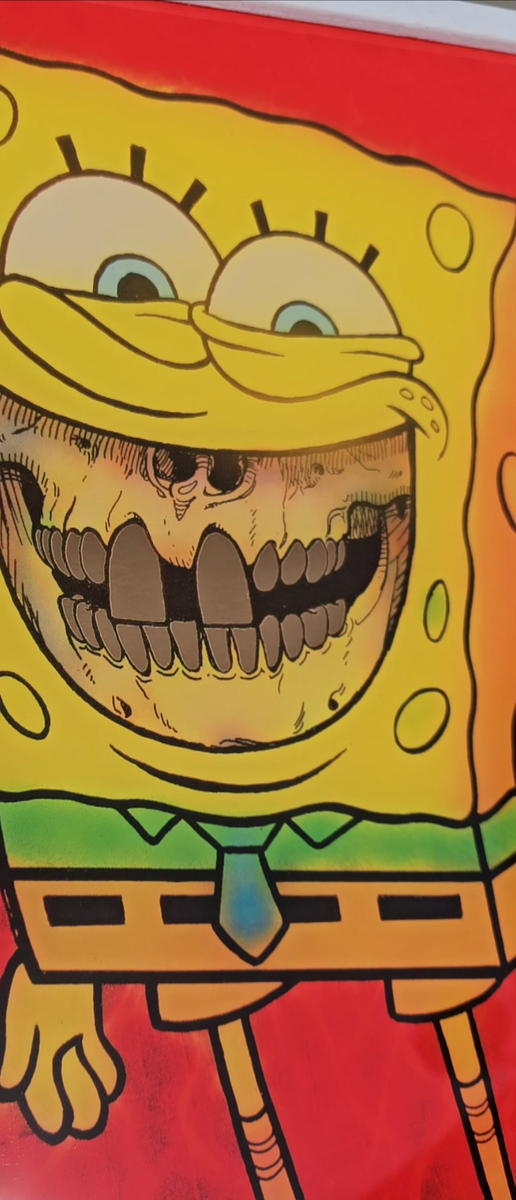 Ron English Spongebob grin 2020 3D acrylic glass & gold foil
