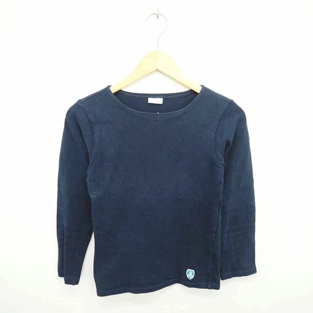 Orchibal Orcival Cut Sew Shirt Boat Neck Cotton Plain Simple 3/4 Sleeves Navy Bl
