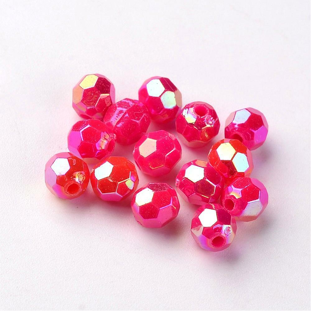 50 Acrylic Disco Beads 8mm Pink Faceted Jewelry Supplies AB Shimmer