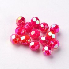 50 Acrylic Disco Beads 8mm Pink Faceted Jewelry Supplies AB Shimmer BULK
