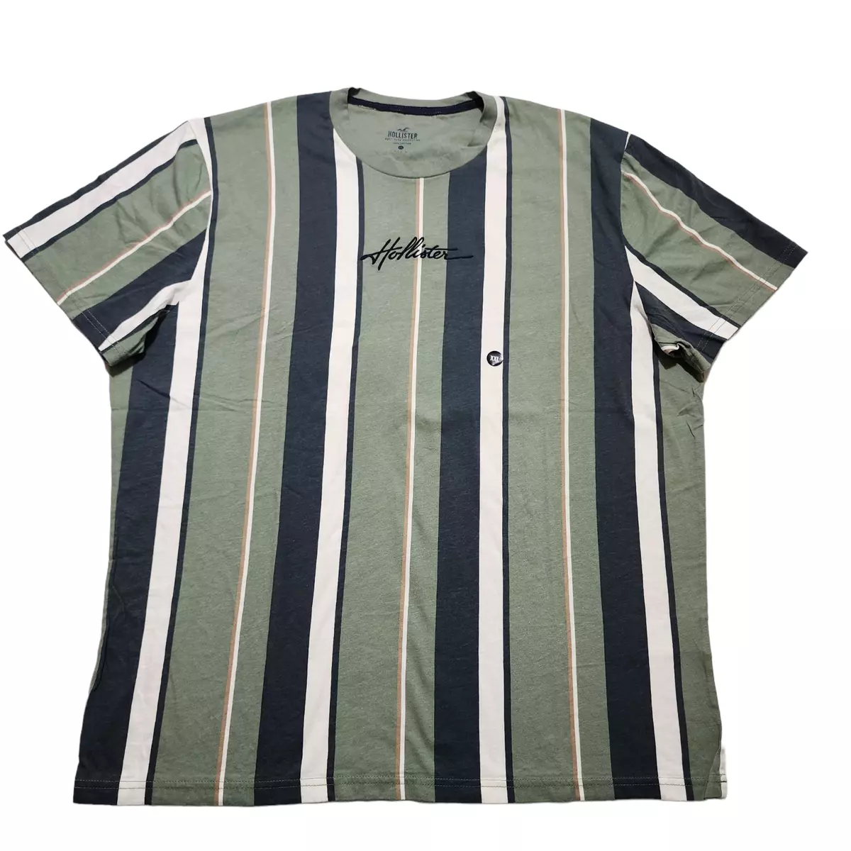 Hollister Men's T-Shirt Stripes Embroidered Logo Short-Sleeve