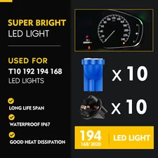 10X 194 T10 Twist Lock Socket Holder Instrument Panel Dash Light Blue 6-LED Bulb