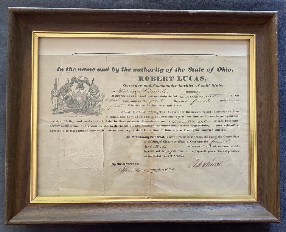 Early Ohio Militia Commission Paper 1834 eBay