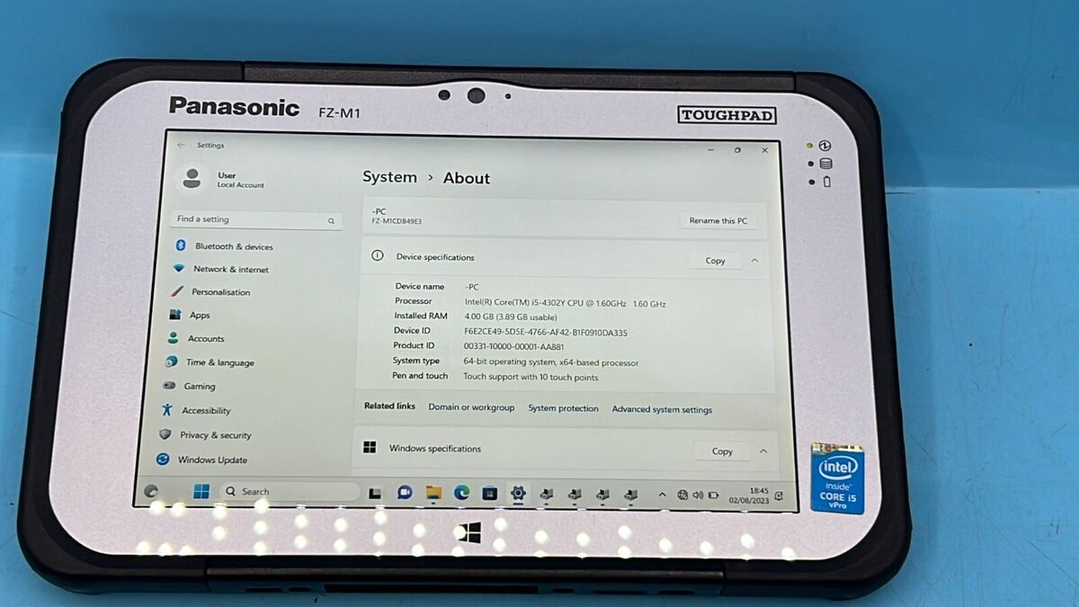 Panasonic ToughPad FZ-M1 Intel m5 CPU 4GB 256GB SSD LTE4G GPS Scanner  Windows 11