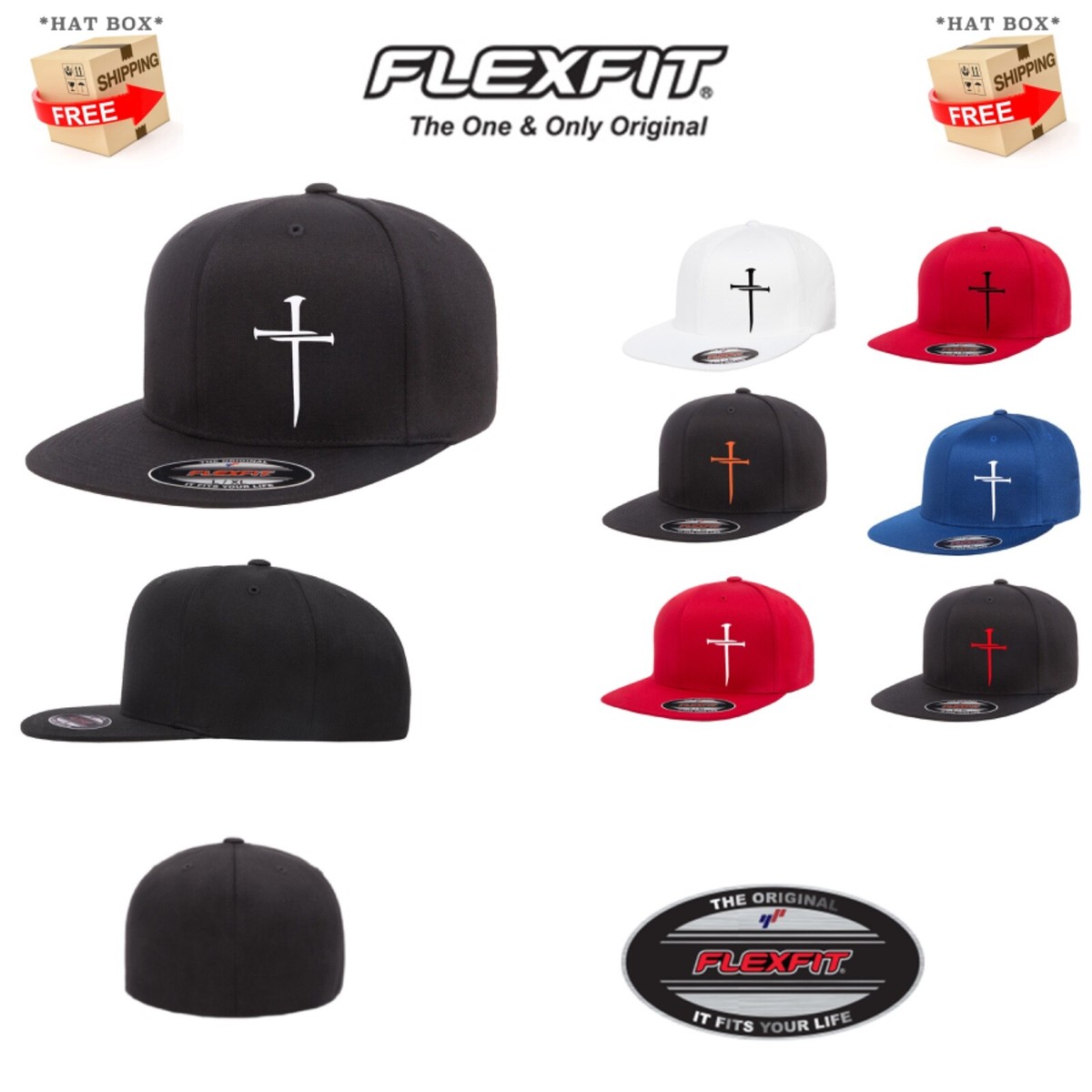 帽子 3 white cross fashion hat THREE CRUCIFIXION NAIL CROSS GOD RELIGION FLEXFIT HAT *FREE