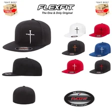 THREE CRUCIFIXION NAIL CROSS  GOD RELIGION FLEXFIT HAT  *FREE SHIPPING in BOX*
