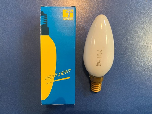 Righi Licht Kerzenlampe 245V 40W E14 GlüHlampe Kerze Opal Made In Swiss !!!-image