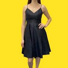 HALSTON HERITAGE Little Black Taffeta Dress, Cut Out Back, Classic Black, UK 6