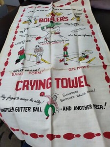 Vintage Bowlers Crying Hand Print Linen Towels Kitchen 16 X29
