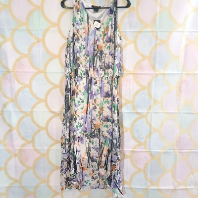 Robert Louis Dress Women's Medium Purple Green Floral Print Casual Fit Flare NWT