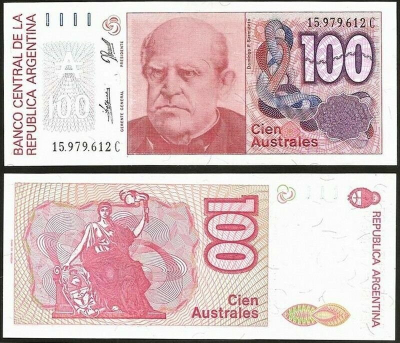 ARGENTINA 100 AUSTRALES 1989-1990 UNC PREFIX C,LIBERTY PROGRESO