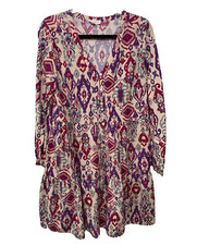 Beach Lunch Lounge Dress Geo Aztec Cottage Tiered Casual Festival Preppy Boho M