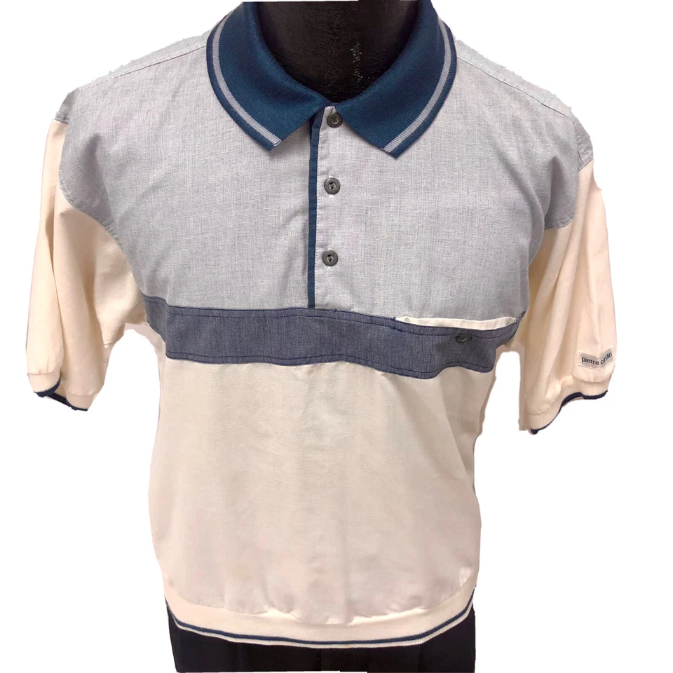 De Colección Años 80 Pierre Cardin Hombres Azul Blanco COLOR BLOCK Polo Pull Over SURFER Camisa S Foto 2 de 4