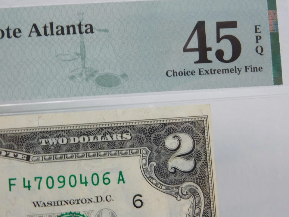 $2 1976 Federal Reserve Note Atlanta PMG 45 Miscut Offset Printing Error Dollar - Image 3 of 4