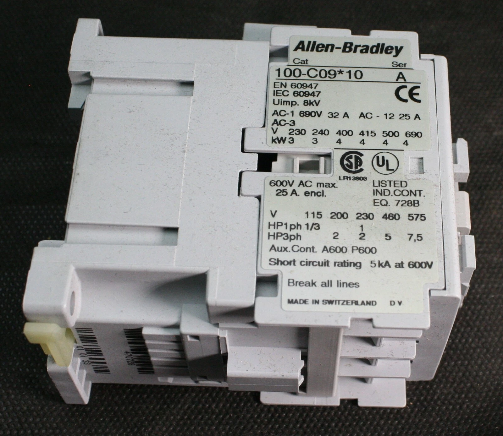 One (1) AB Allen Bradley 100-C09D10 Ser A Contactor 9A 110/120V Swiss NEW - thumbnail 4