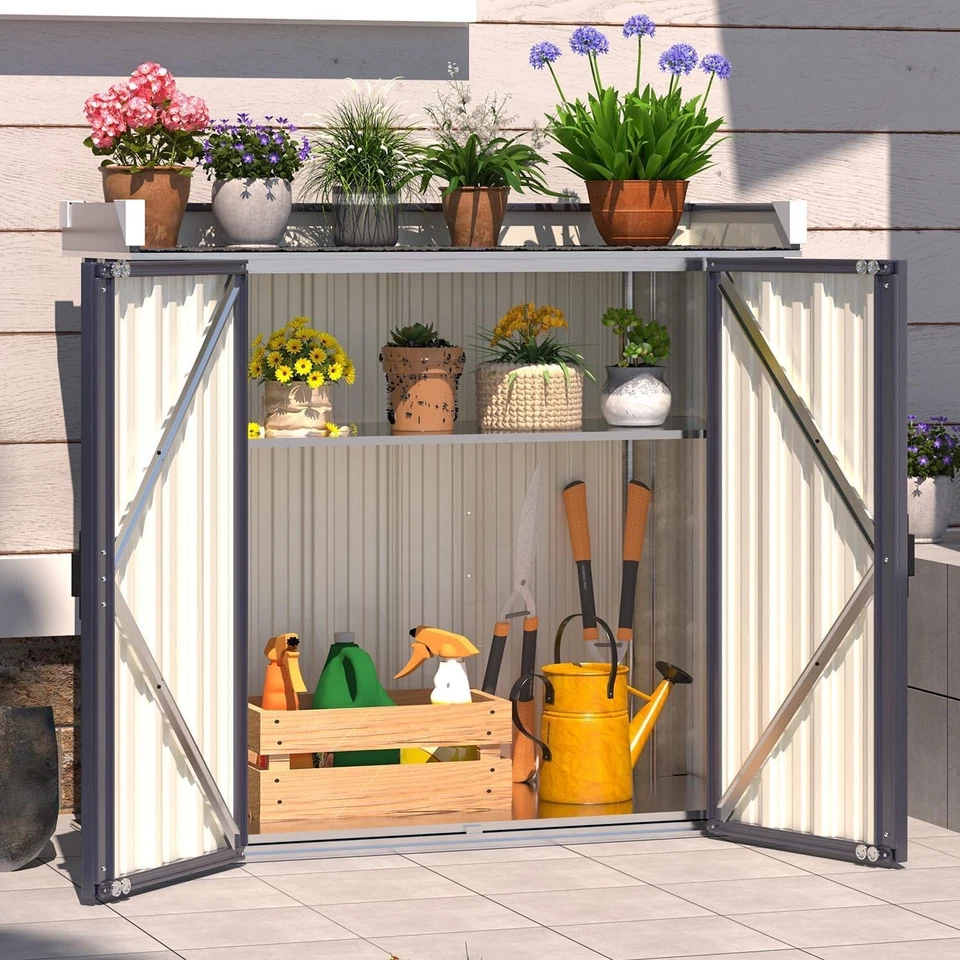 YODOLLA Gartenschrank Outdoor wetterfest Geräteschuppen mit Arbeitsplatte 79 x 43 x 92cm