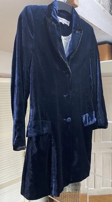 Selina Blow Dark Blue Velvet Knee Length Coat Excellent Condition Size 12