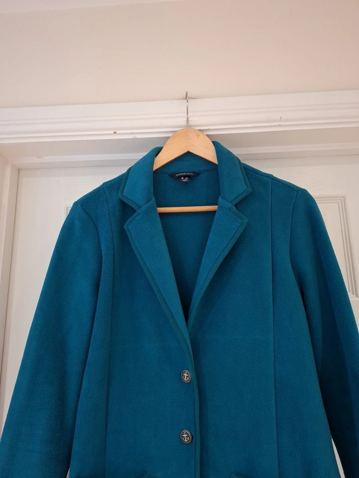 LANDS' END Petrol Blue Blazer Cardicoat Fleece Knit Long Sleeve UK Size XL - Image 4 of 4