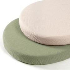 lulumoon Baby Muslin Bassinet Sheets: Standard Bassinet, Fog Green  Cream