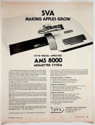 SVA AMS 8000 Megabyter System Vintage 1981 Print Advertisement Apple