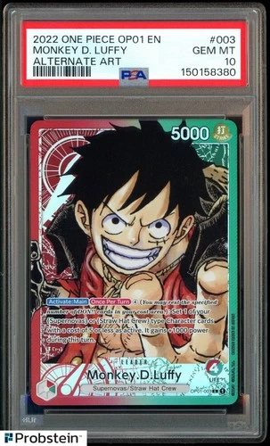 2022 One Piece OP-01 Alternate Art #003 Monkey D. Luffy Pre-Errata PSA 10 GEM MT