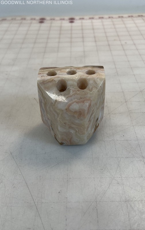 Vintage Mexican Onyx Stone Desk Organizer And Pen Holder