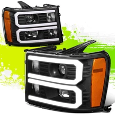 LED DRL U-Light Projector Headlight for Sierra 1500 2500 3500 07-14 Black Amber