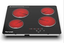 4 Burner Electric Cooktop, TOPWISH 24 Inch, Built-in Electric Stove Top, 220-240