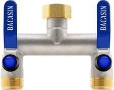 Brass Garden Hose Splitter 2-Way Heavy Duty - 3/4" GHT Threads with 2×304 SS