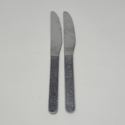 Cambridge AZTEC Stainless Steel Flatware 2 Knives 8.5  Vintage Geometric LOT