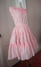 Vintage 50s 60s M Square Dance Double Circle Skirt Pink cotton lace Top Dress