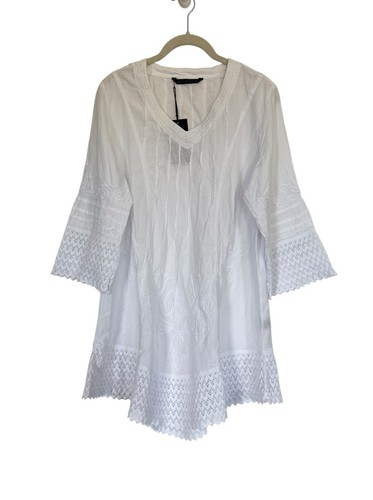 Neu mit Etikett Gretty Zueger Olenka V-Ausschnitt 3/4-Ärmel Baumwolle Tunika gehäkelt Medium $ 115 - Bild 3 von 9
