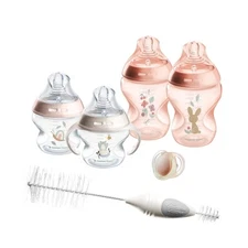 Tommee Tippee Natural Starter Baby First Bottle Set, 0-6 Months Pacifier, Pink