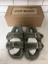 Steve Madden Women's Around Double-Band Sage Fuzzy Sandal Slippers Size 10, New