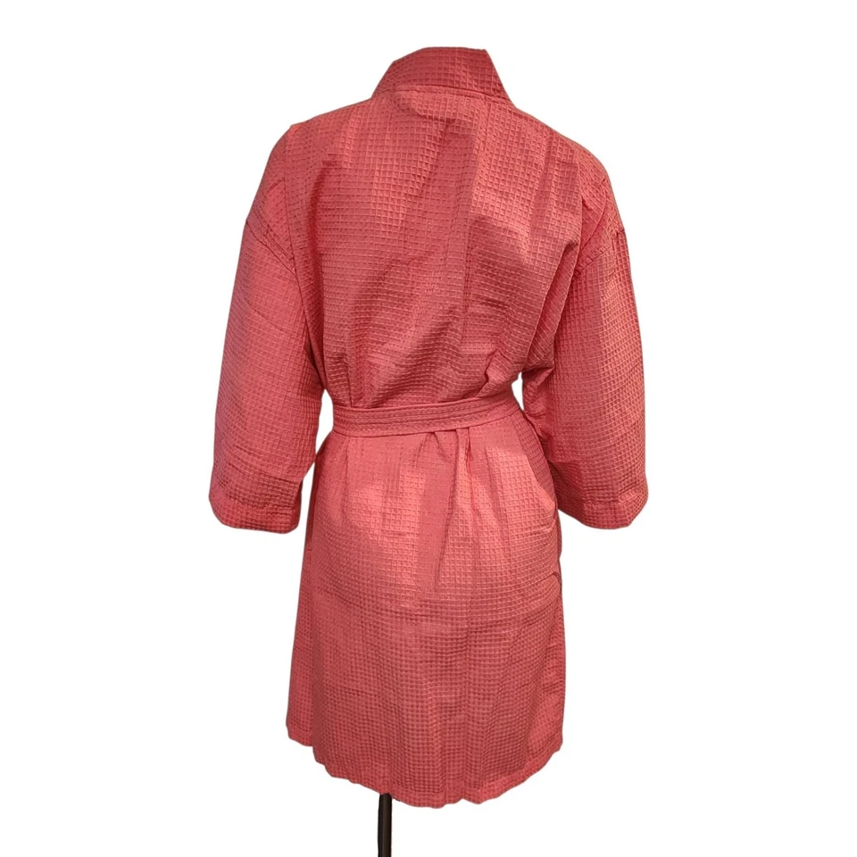 Chakir Turkish Linen Robe Short Lightweight Waffle Knit Bath Spa Kimono Salmon - Image 4 of 4