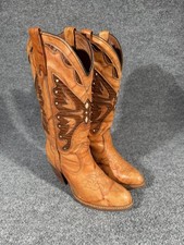 Miss Capezio Vintage 80 s Brown/Orange Marbled Butterfly Inlay Boots Womens 7.5M