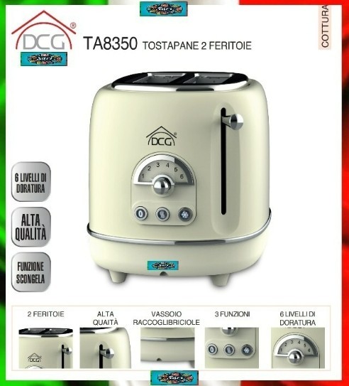 Tostapane Elettrico 700W 2 Slot 6 Livelli Doratura Pane Croccante Casa