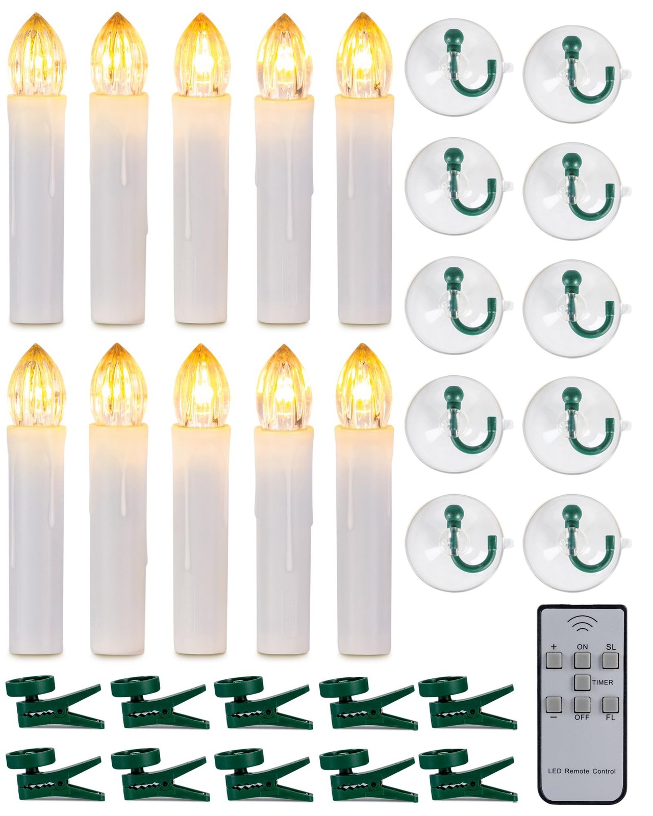 Homemory 10 Clip-On Christmas Tree Candles with Remote Timer Flameless LED Lights
