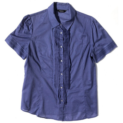 button up shirt short sleeve women M/L blue purple pleats IMPERIAL Hybrid Casual