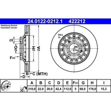 Bremsscheibe ATE 24.0122-0212.1 (2 Stk.) für VW Audi Phaeton A8 D3