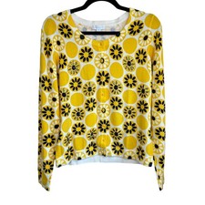 Charter Club Womens Yellow Floral Embellished Cardigan Sweater Cotton Blend Med