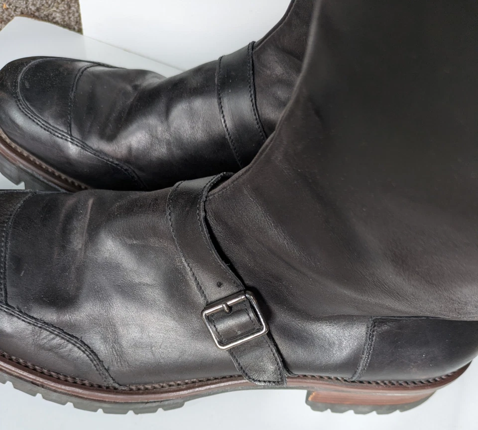 Винтажный Италии американский орел ботинки женщин 11 молнии черная кожа середины икры мотоциклиста - Изображение 3 из 4