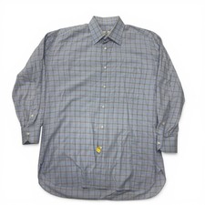 Borrelli Napoli Mens Blue Plaid Cotton Dress Button Shirt Italy Made Size 16 41