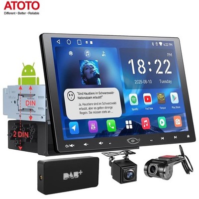 ATOTO 10'' A5L Floating QLED Android DAB+ Auto GPS Radio Rück- & DVR On-Dash Kamera