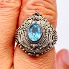 Vintage Blue Topaz Poison Locket Ornate Sterling Silver Ring Size 9