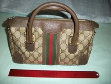 ViNTaGE GUCCI / 60'S 70'S BOSTON SATCHEL HANDBAG/ MONOGRAM SHERRY LINE / BROWN